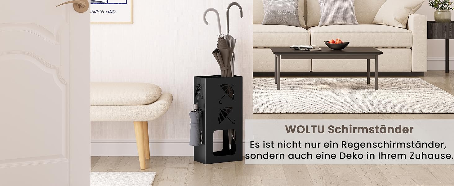 Підставка для парасоль підставкою WOLTU, 2 відділення, з 4 гачками, металева, біла, 25x49x15 см, SST16ws