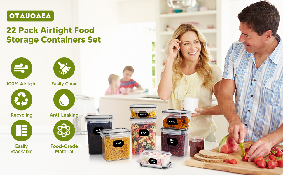 Набір контейнерів для зберігання продуктів 22 шт. з кришкою, BPA-Free, для крупи, макаронів, кави (2,8 L/2 L/1,4 L/0,8 L/0,52 L)