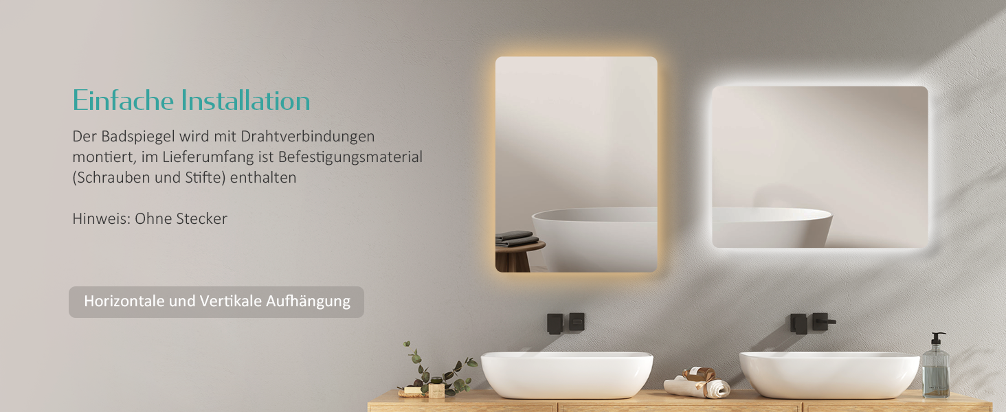 Дзеркало для ванної кімнати EMKE з підсвічуванням 40x60 см, антизапар, 2 кольори світла (тепле/холодне), вимикач-рейка, IP44, енергозберігаюче, захищене від вибуху