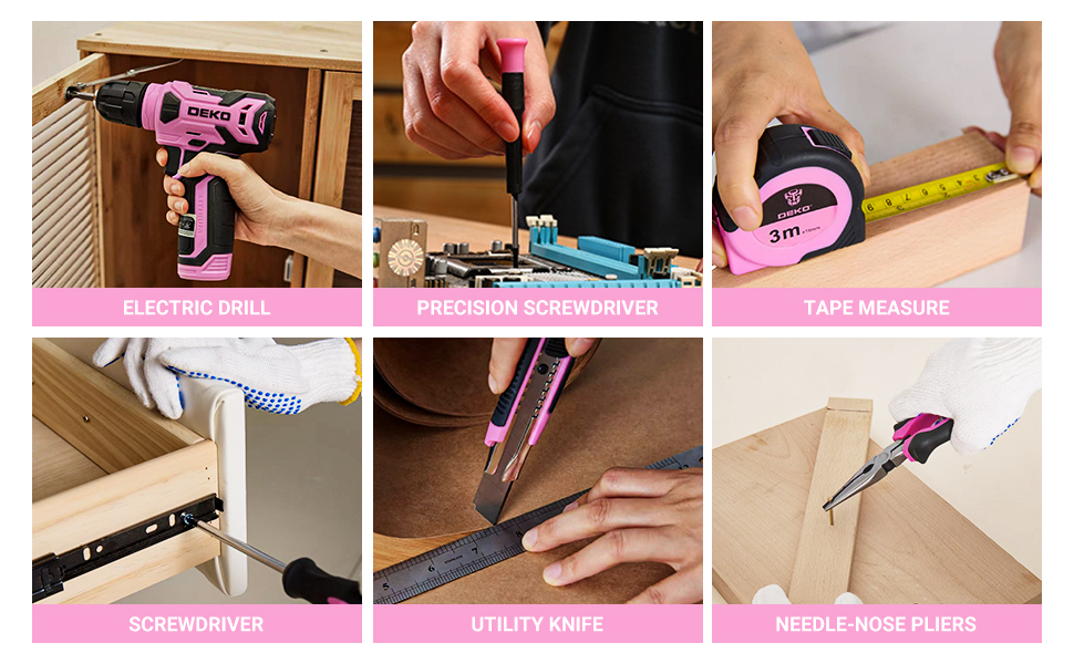 Набір інструментів DEKO 126 предметів в кейсі: професійний набір для дому, офісу та саду, рожевий