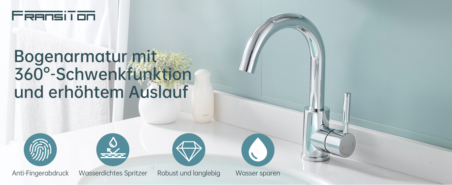 Змішувач для ванної кімнати Fransiton Bad Hoch, водозберігаючий, хром