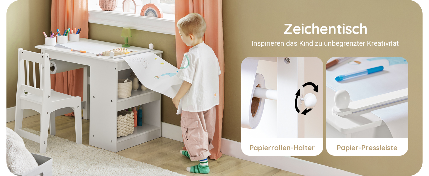 Дитячий стіл SoBuy з табуретом, комплект меблів для дитячої кімнати, ігровий та навчальний стіл для дітей, світлий 80x66x50 см KMB60-B (Білий)