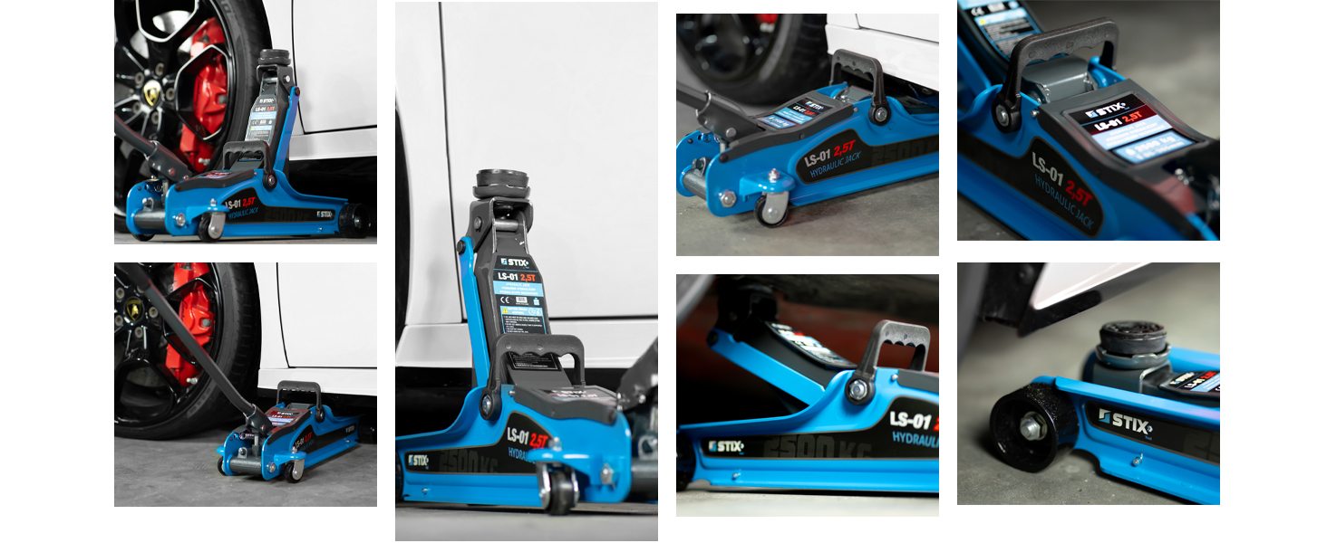 Гідравлічний домкрат STIX 2.5T низькопрофільний з кейсом, гумовими накладками та адаптером для SUV - для легкових та позашляхових автомобілів