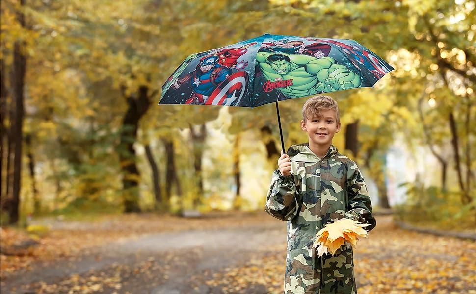 Парасолька BONNYCO Kids Avengers - Штормозахисна, посилена конструкція, складається для сумки, рюкзака або подорожей Маленькі хлопчики - Подарунки, синій