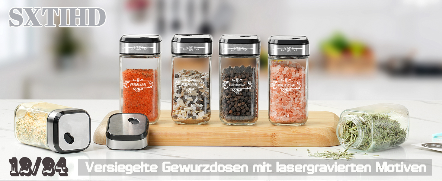 Набір скляних банок для спецій з дерев'яними кришками з акації, 24 шт. (120 мл)