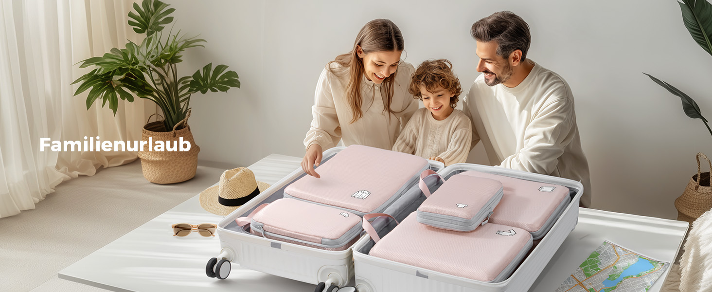 Набір компресійних органайзерів для валізи та рюкзака, водонепроникні пакувальні куби для подорожей, 8 предметів (Рожевий)