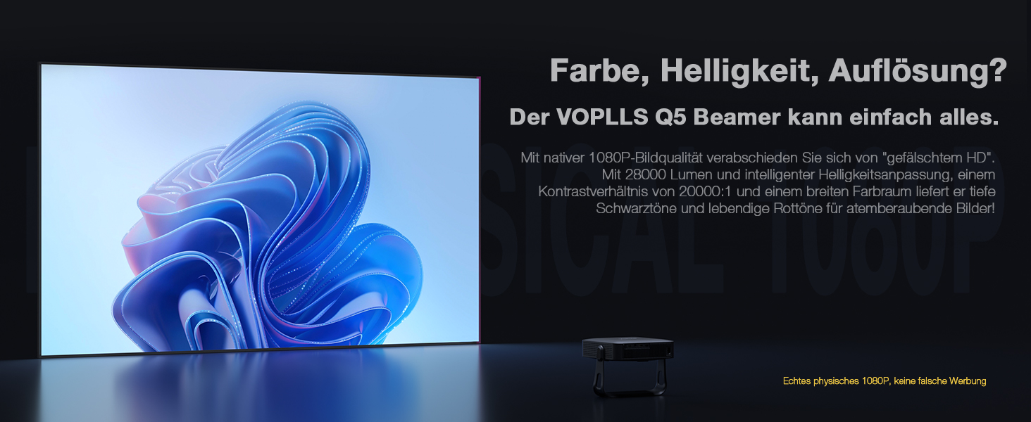 Smart Beamer VOPLLS 1080P Full HD WiFi 6 Bluetooth: Міні-проектор для дому та вулиці, 800 ANSI лм, автофокус, корекція трапеції, чорний