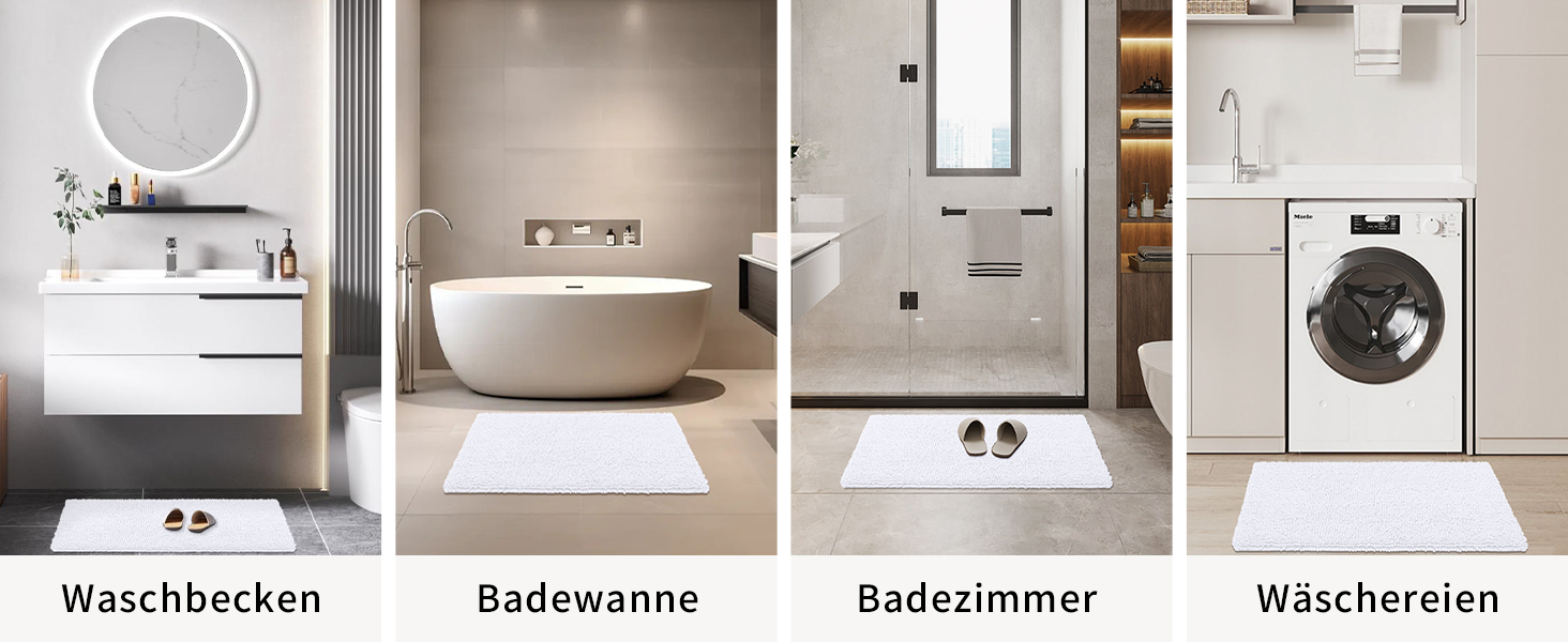 Килимок для ванної кімнати Homaxy з мікрофібри, 60 x 120 см, антиковзаюча поверхня, вбираючий, високий ворс, білий