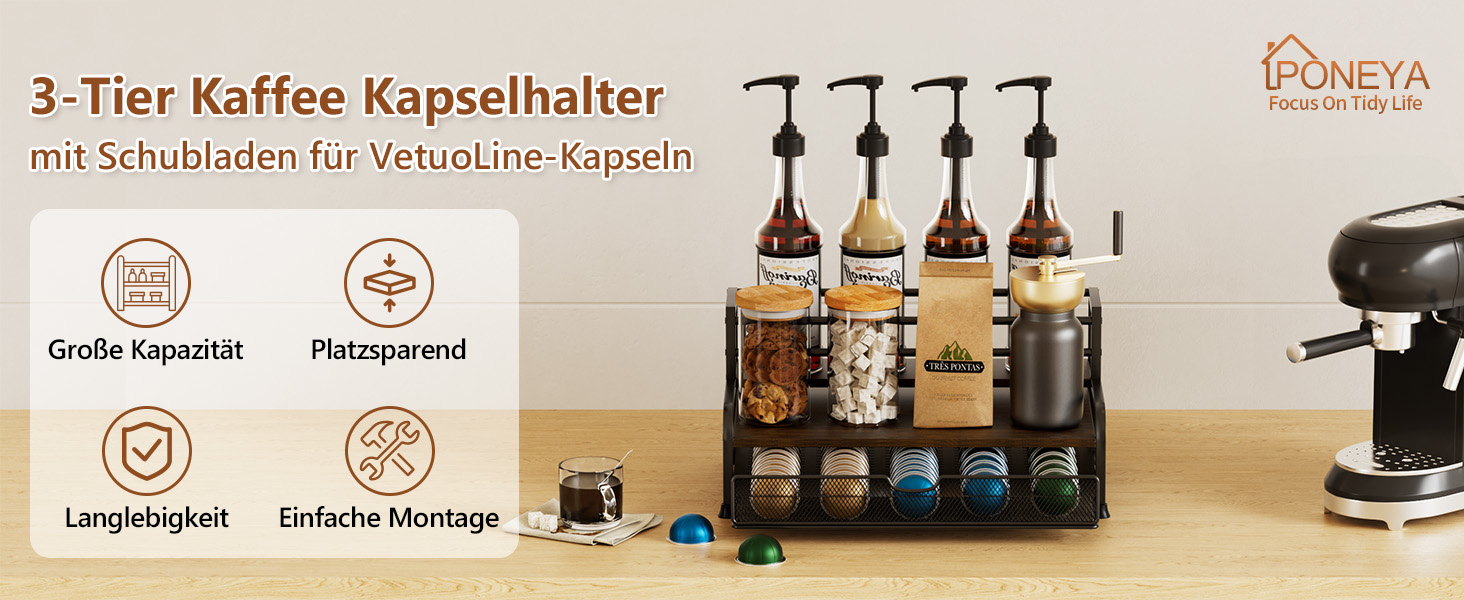 Трирівнева підставка для капсул Nespresso Vertuo з шухлядою, 40 капсул, органайзер для кави на кухню