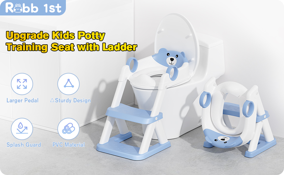 Дитячий унітаз-сходинка з сидінням 2-в-1 для хлопчиків та дівчаток, блакитний. Безпечний та зручний!