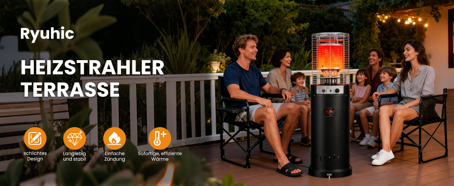 Газовий обігрівач для тераси Heizpilz - 11 кВт, Propan, для саду та тераси, чорний, з регулятором та шлангом 36L x 36W x 137H cm (Газовий балон не входить у комплект)