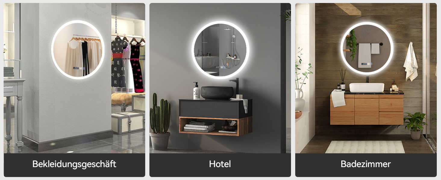 Дзеркало для ванної кімнати YOURLITE з підсвічуванням, діаметр 60 см, LED, 3 кольори, диммування, сенсорне управління, антизапар, пам'ять, IP44, білий