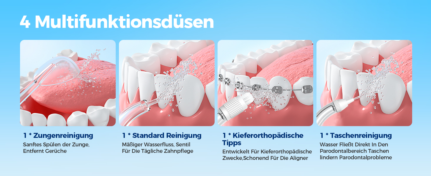 Ірригатор для порожнини рота Operan Munddusche Black - бездротовий, портативний, 300 мл, 4 насадки