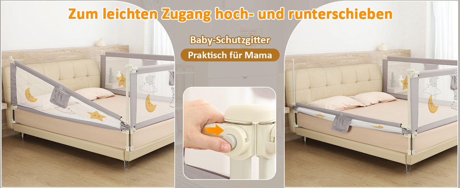 Бортики для ліжка дитячі 3 шт. (2x200 см + 1x180 см) складані, захист від випадання, малюнок - слоники