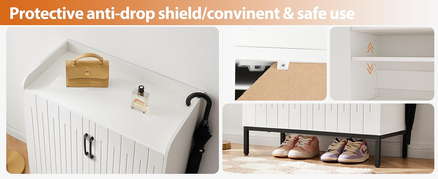 Шафа для взуття 5-ярусна в стилі ф armhouse з 2 дверцятами, самостійна шафа для взуття з регульованими полицями та металевими кутовими прикрасами для передпокою та коридору, білий, білий, білий (сучасний білий, білий)