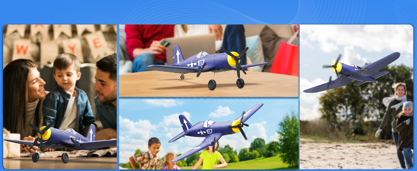 RC літак HAWK'S WORK F4U Corsair 2.4GHz – радіокерований літак-винищувач для дітей та початківців, готовий до польоту з гіростабілізатором