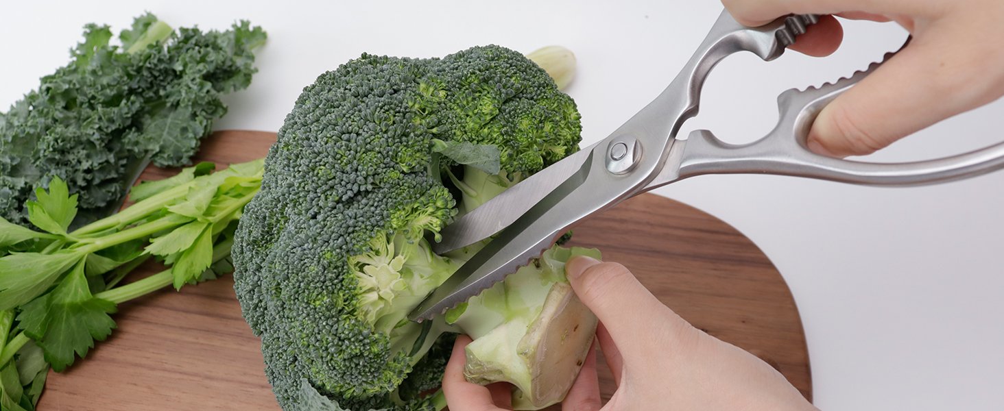 Кухонні ножиці важкі – з нержавіючої сталі 3Cr14, міцні для м'яса, птиці та овочів, з відкривачем пляшок, придатні для миття в посудомийній машині, 22,8 см, 5 років гарантії, сріблястого кольору