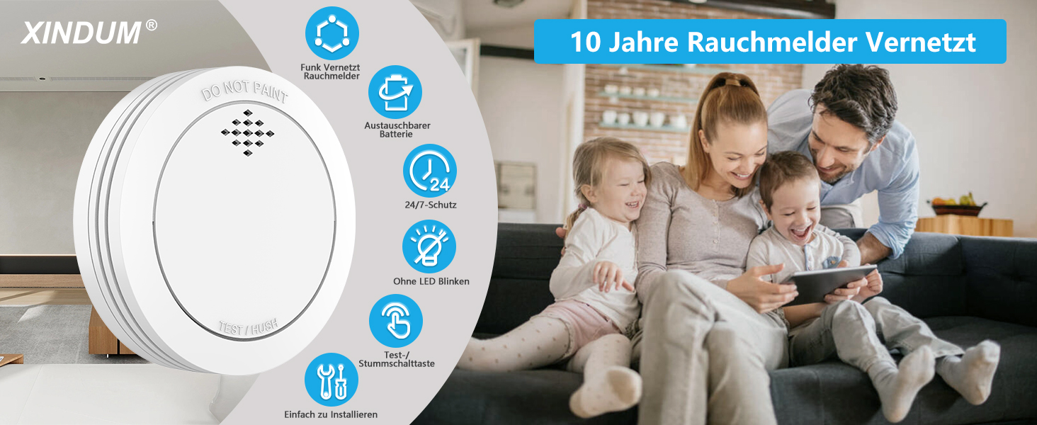 Набір димових сповіщувачів 6 шт. з магнітним кріпленням, 10 років служби, з Wi-Fi, 85dB, з функцією вимкнення звуку, сповіщення про низький заряд батареї