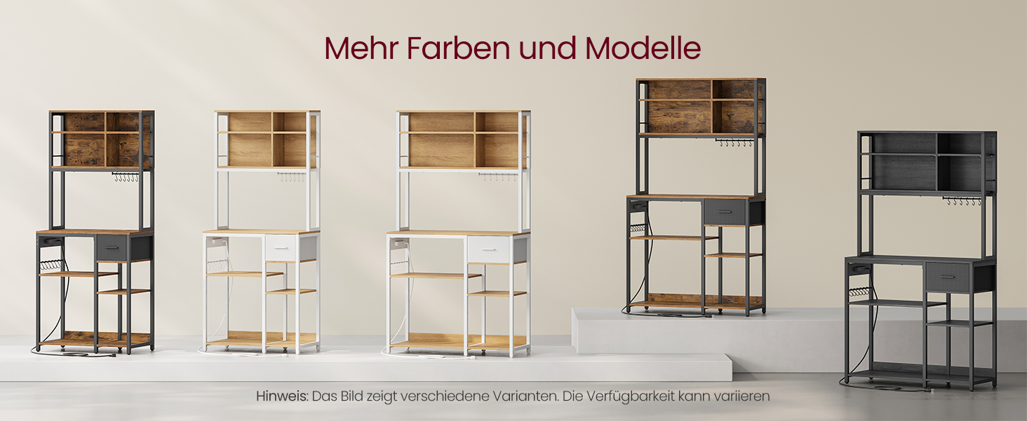 Полиця кухонна VASAGLE з розетками, підлогова, 40 x 100 x 180,4 см, полиця для випічки, регульовані полиці, тканинний ящик, 12 гачків, для кухні, антрацитово-чорний, KKS027B02