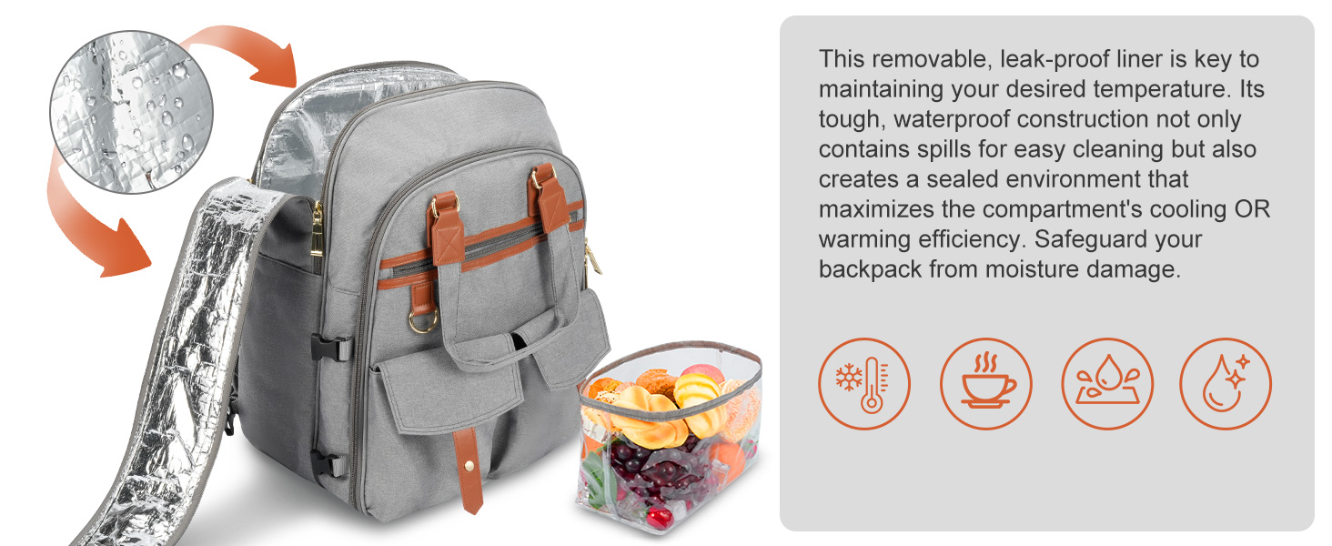 Набір для пікніка на 4 особи з термосумкою, флісовою ковдрою, столовим приладдям, для кемпінгу, пляжу, подорожей, походів (Світло-сірий)