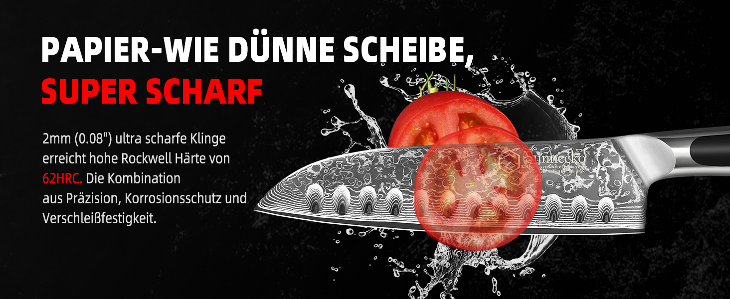 Ніж Sunnecko Дамаск - кухонний ніж. Гострий ніж з дамаської сталі. Азіатський універсальний кухонний ніж для дому та кухні з ергономічною ручкою (7 дюймів Сантоку)