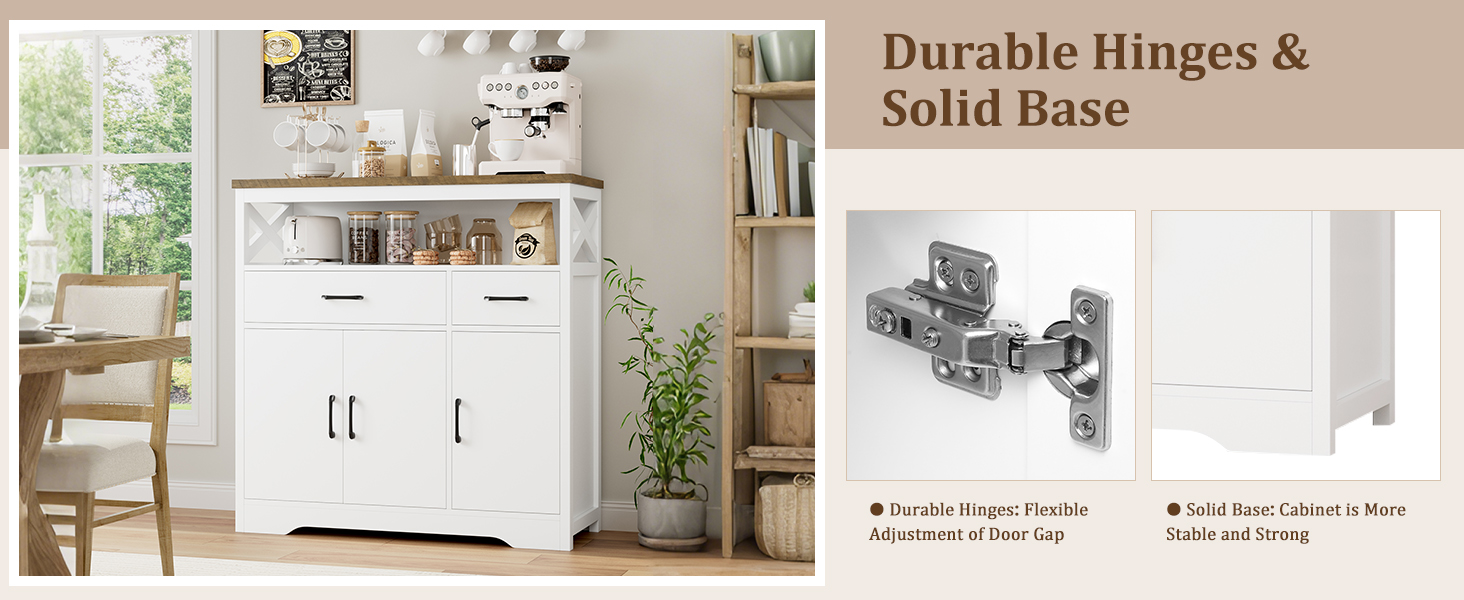 Сервант HOCSOK з 2 шухлядами та 3 дверцятами, кухонна комода, буфет з робочою поверхнею для вітальні/їдальні, регульована полиця, 105x100.5x39.5 см