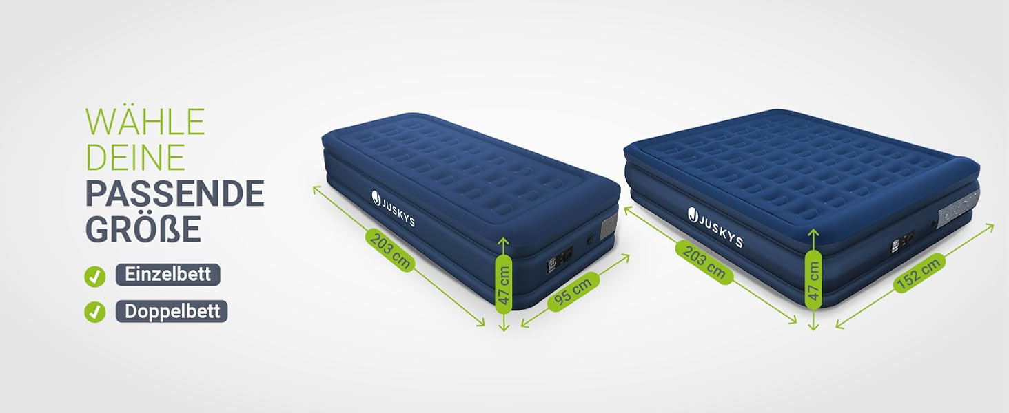 Надувний матрац Juskys Sapri M блакитного кольору - 1 особа, самонадувний, для гостей та кемпінгу, з вбудованим насосом