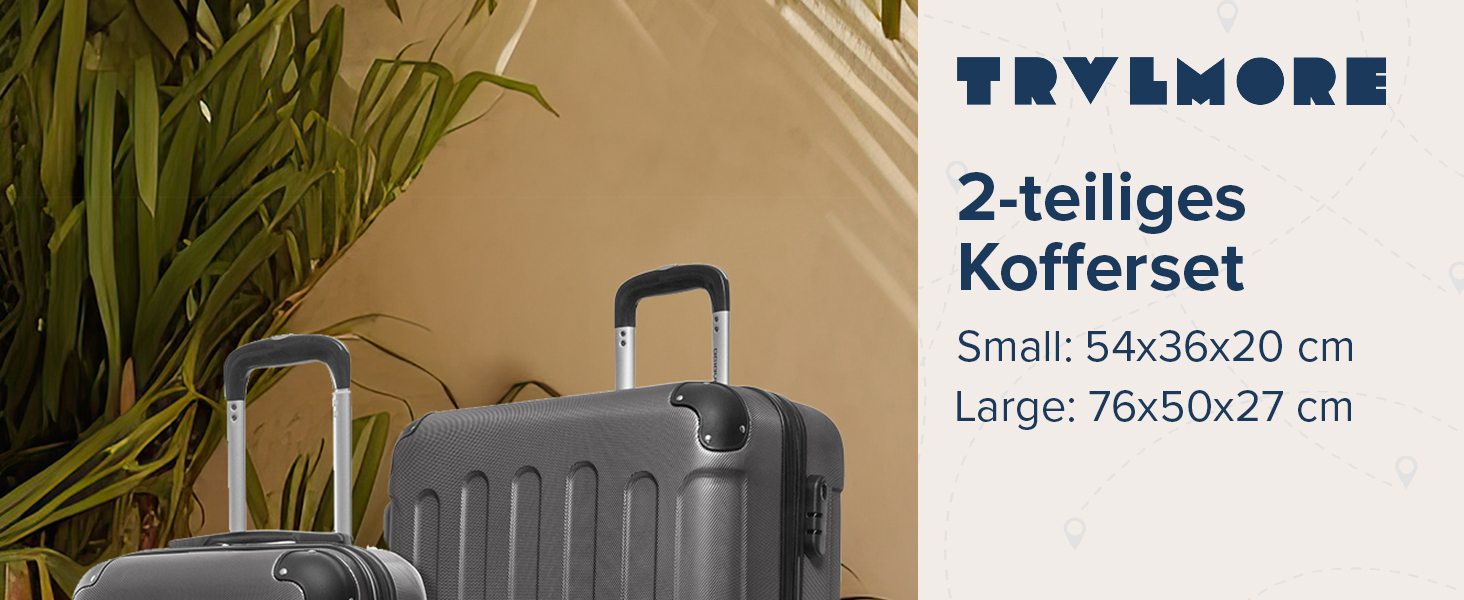 Набір валіз TRVLMORE: 2 валізи (сірий) - міцний корпус, набір для подорожей