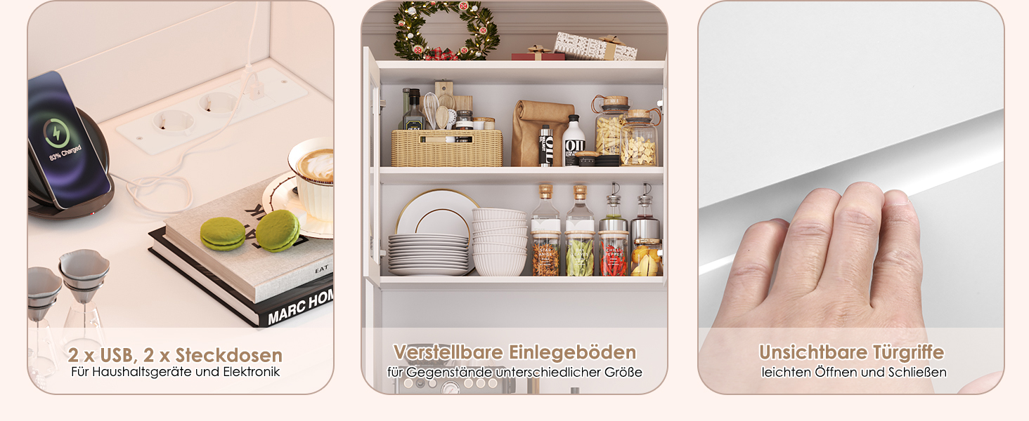 Кухонна шафа FirFurd з LED-підсвічуванням, буфет, комод з робочою поверхнею, 3 висувні ящики, регульована полиця, 180x100x38.5 см (білий)