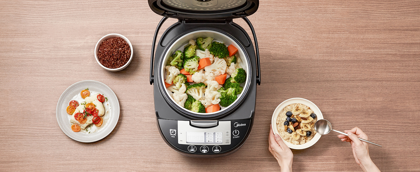 Мультиварка Midea Reiskocher 5 л: 11 програм, рисоварка, супниця, тушкувальник, пароварка, таймер, 24 год підігріву, чорний/сріблястий