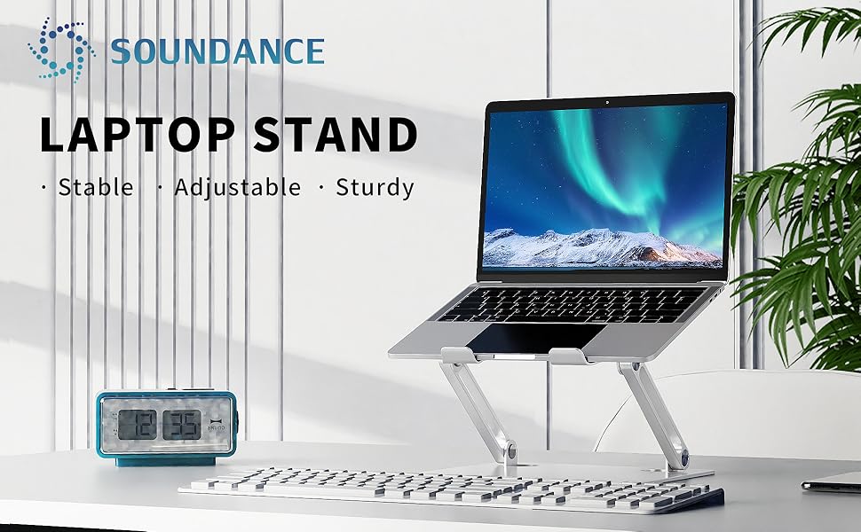 Підставка для ноутбука на стіл Soundance, чорна, регульована висота, металева, 10-15.6 дюймів