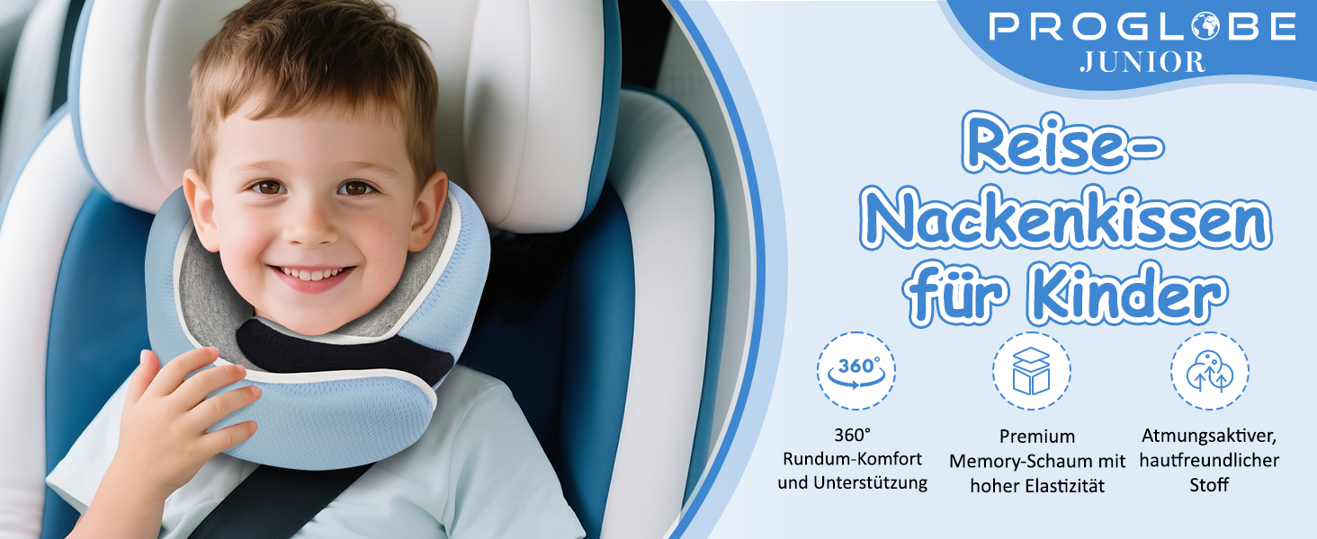 Подушка для шиї Proglobe для подорожей (літак, авто, поїзд) з memory foam, 3D-маска для сну, сітка, блакитна