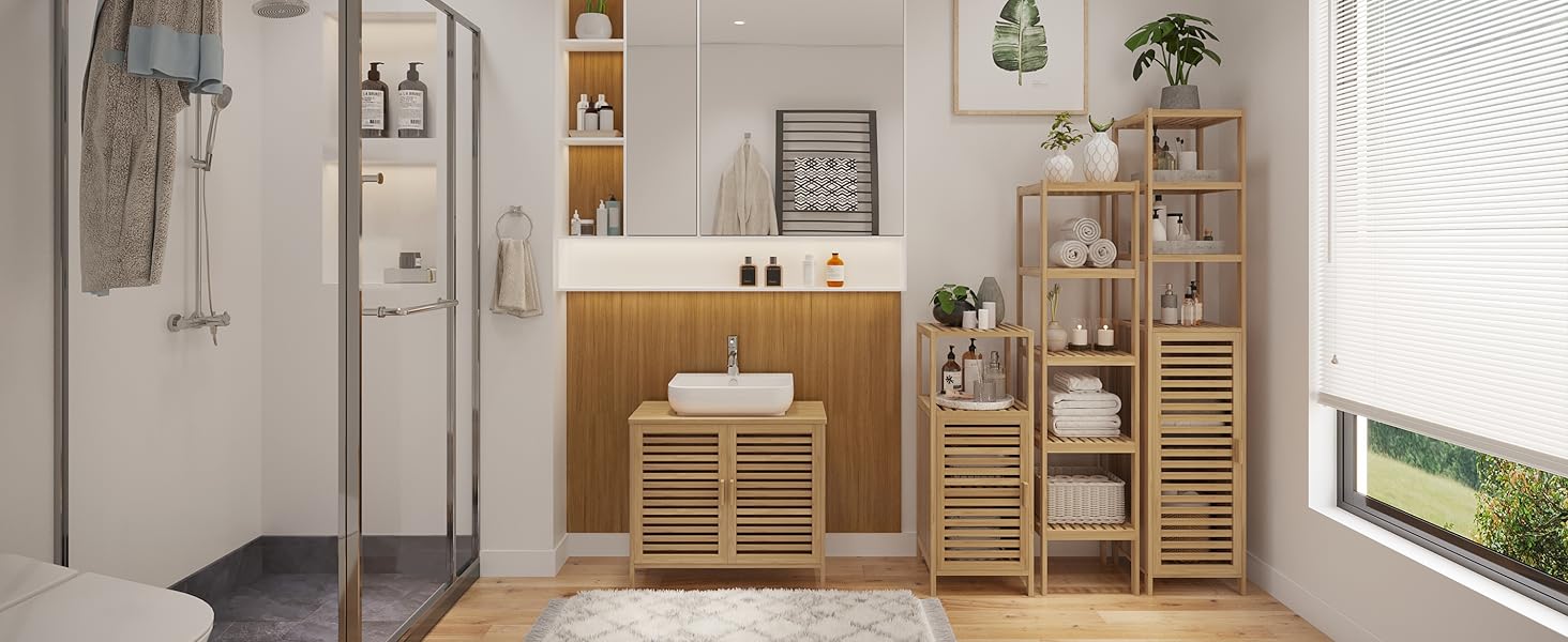 Бамбуковий шафка для ванної кімнати Bellamio Newa Badregal – 5 полиць, 140x33x33 см