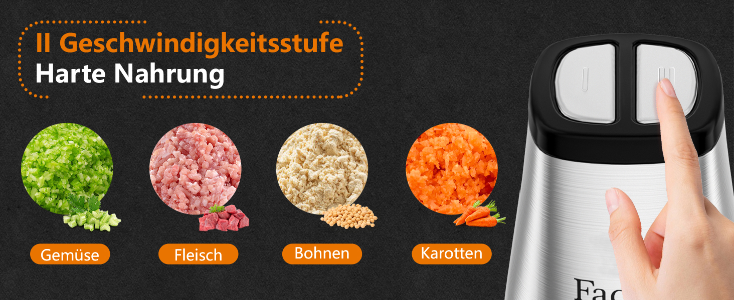 Електричний подрібнювач для кухні Facelle: м'ясорубка, подрібнювач 2L, кухонний комбайн 500W зі скляною чашею та 4 лезами для м'яса, овочів, фруктів, горіхів, дитячого харчування