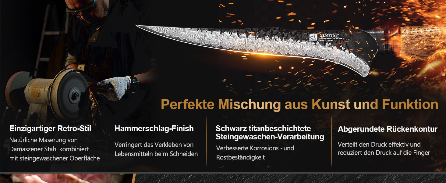 Ніж кухарський XINZUO Damaststahl з нержавіючої сталі Дамаск, 19,3 см - професійний, з ергономічною ручкою з білого дуба, серія Mo (ніж для філетування)