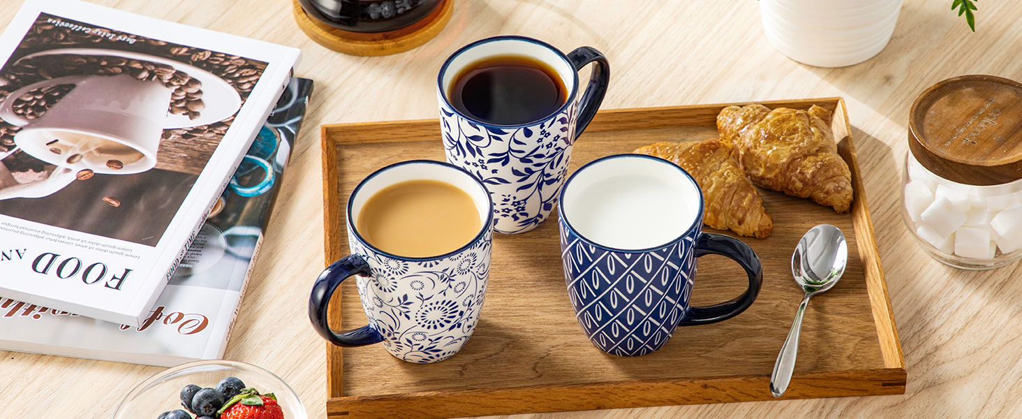 Набір кавових чашок Vancasso Selene, 6 шт., 360 мл, блакитно-білий вінтажний дизайн