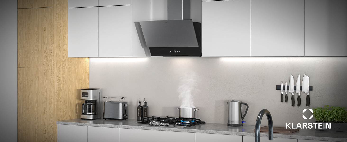Витяжка кухонна Klarstein Verosteel 60 см, сталь та скло, продуктивність 624 м³/h, клас енергоефективності A++, сенсорне керування, LED-підсвітка