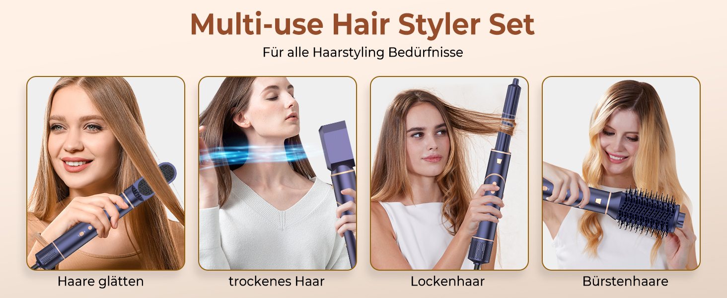 Mogawave Airstyler Airbrush Pro 1000W - 5-в-1 Фен-щітка для волосся з обертанням, іонізація, об'єм та завивка (Коричневий)
