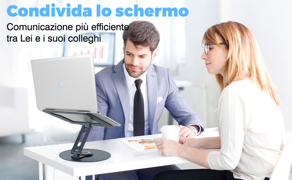 Підставка для ноутбука з поворотним основанням на 360°, регульована по висоті, ергономічна, з вентиляцією, складана, стабільна, з алюмінію для столу (темно-сіра)