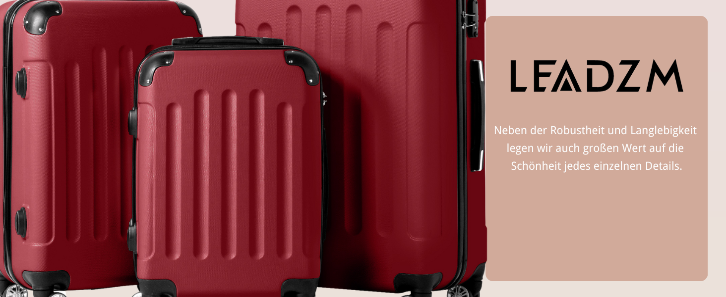 Набір валіз LEADZM 3 шт. з захистом кутів, ABS, телескопічний ручка, ручна поклажа (Бургунді)