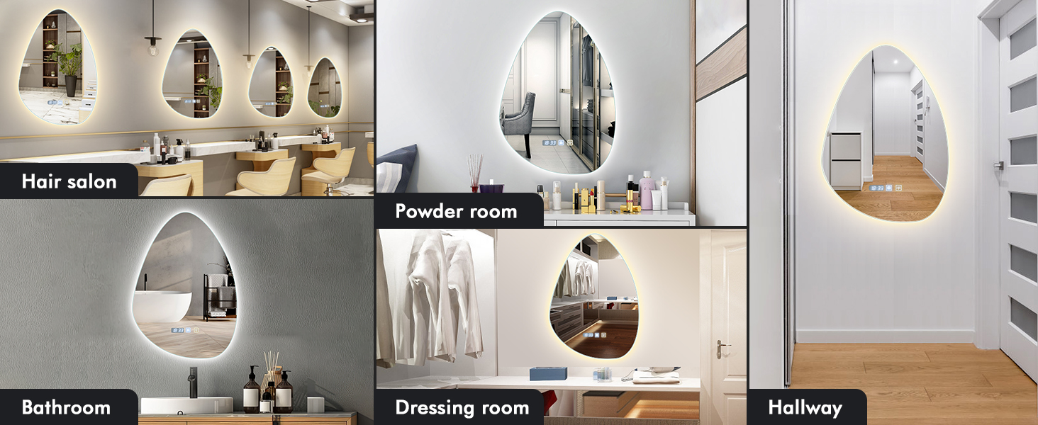 Дзеркало для ванної кімнати Sararoom з підсвічуванням, кругле LED дзеркало 600 мм, дзеркало для ванної кімнати з підсвічуванням, 3 кольори світла, регулювання яскравості, загартоване скло, функція пам'яті, антизапітніння (крапеподібне - 50 x 70 см)