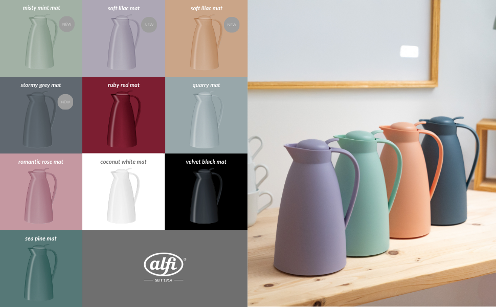 Термос Alfi ECO 1.0л, темно-сірий, з термоізоляційним скляним вкладишем, з кришкою-поворотом та зручною кнопкою, для однієї руки, ідеальний для кави та чаю, без BPA