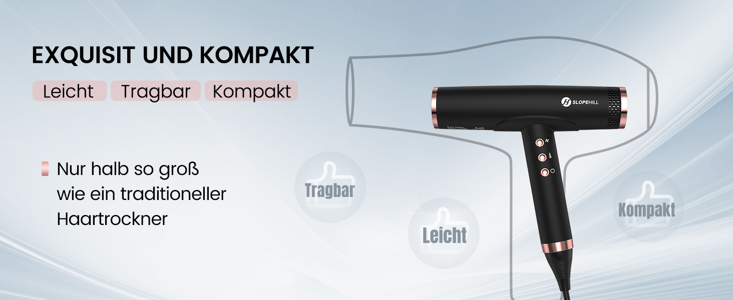 Іонний фен для волосся Slopehill з безщітковим двигуном 110,000 RPM, біокерамічний технологічний обдув, магнітний дифузор, низький рівень шуму, матовий чорний