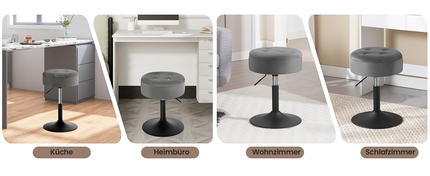 Крісло для туалетного столика WOLTU BH329sz-1, пуф з місцем для зберігання, регульована висота, обертається на 360°, сірий велюр