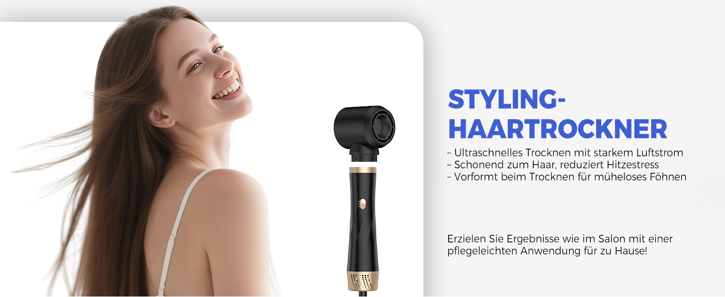 UMIGA Airstyler 5 в 1: Фен-щітка, кругла щітка, плойка та випрямляч для волосся 1000 Вт, 3 режими нагріву, рожево-чорний