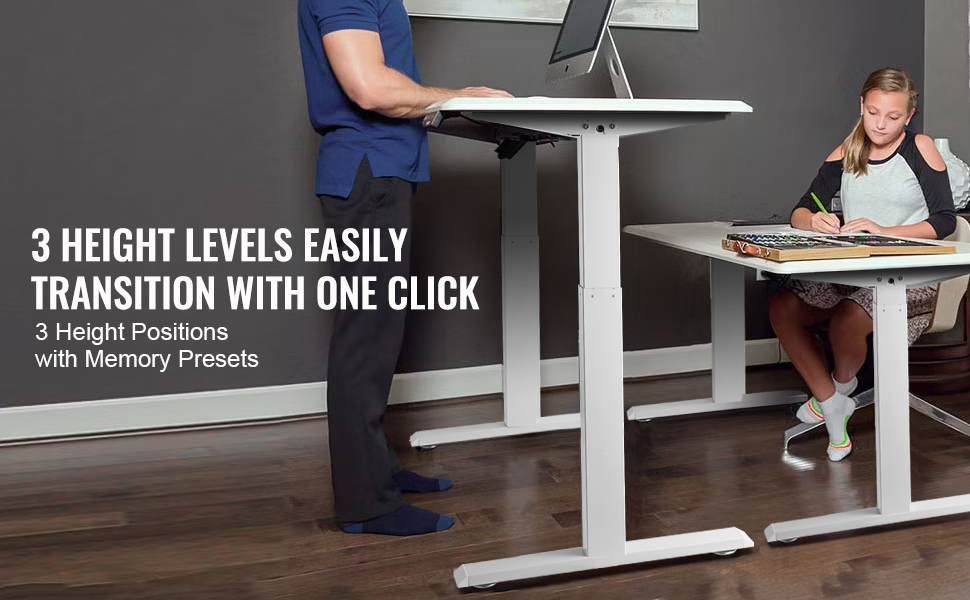 Електричний підйомний механізм для столу VEVOR з подвійним мотором, регулювання висоти 65-129 см та довжини 110-178 см, ергономічна основа для робочого місця, 3 позиції (тільки каркас), 2 мотори, білий, 70-117 см