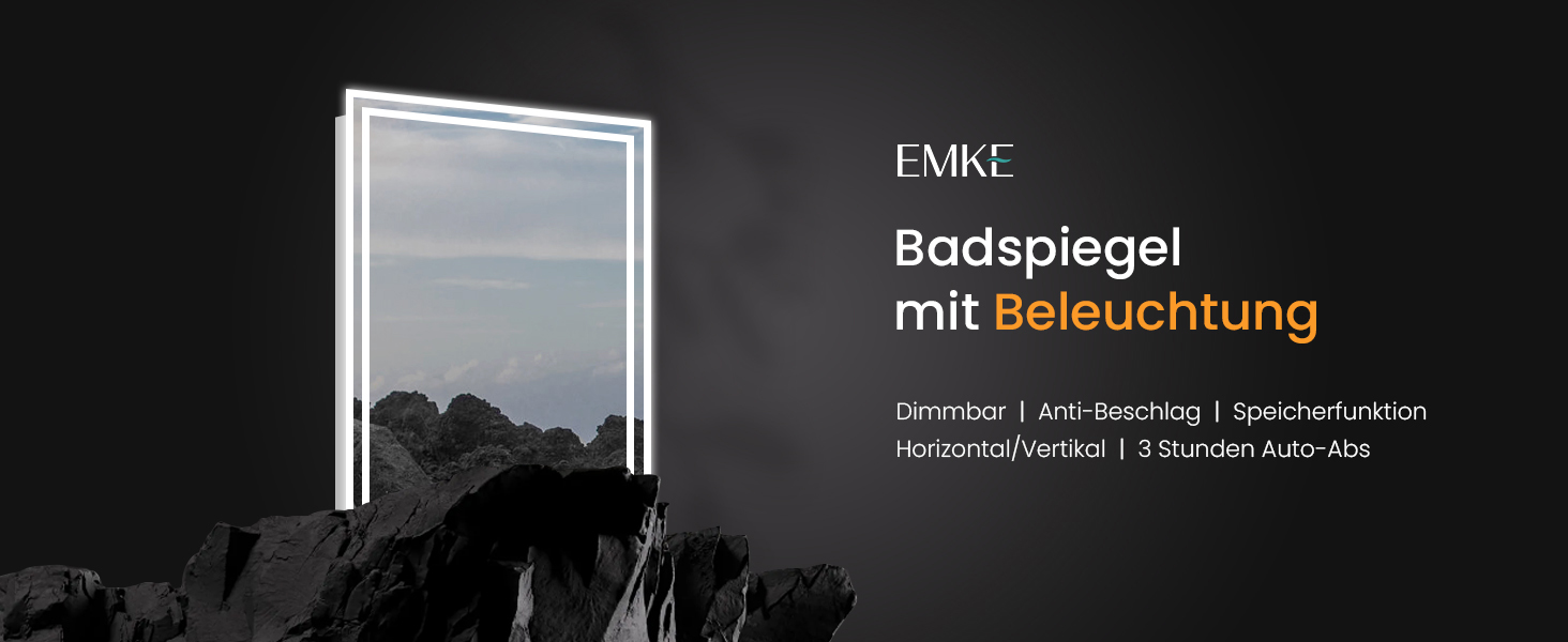 Дзеркало для ванної кімнати EMKE з підсвічуванням 50x60 см, антизапар, 2 кольори світла (тепле/холодне), LED, сенсорне керування