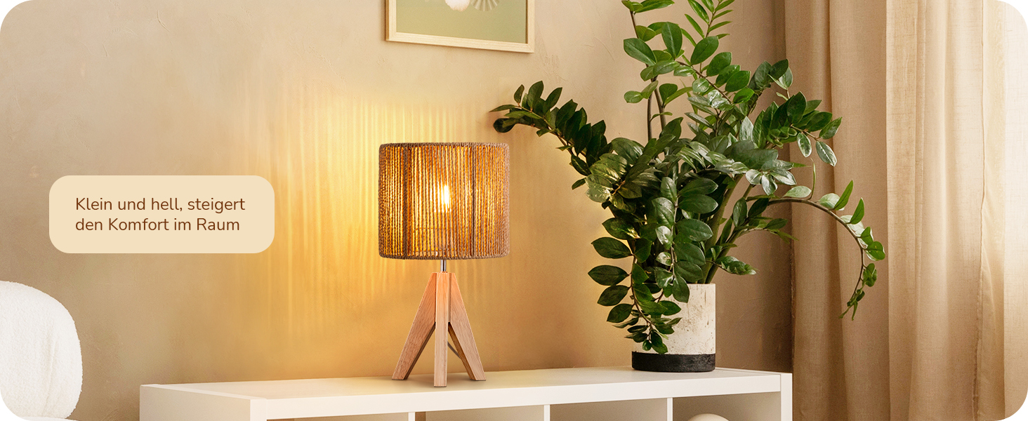 LED настільна лампа EDISHINE з абажуром з ручної роботи та дерев'яною підставкою, тепле світло 2700K, бохо-стиль для спальні, вітальні та готелю, з лампочкою E27 4W, паперовий шнур