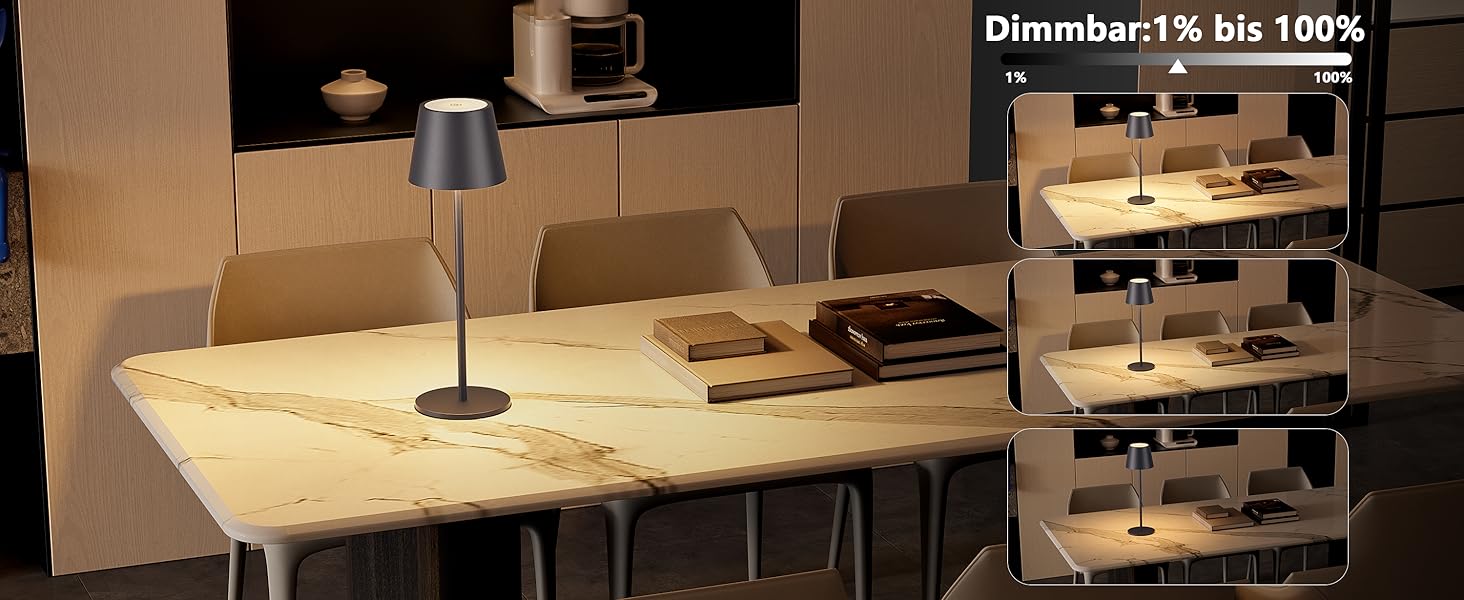 LED-лампа K-Bright: 4 шт., диммер, акумулятор, бездротова, 36.5 см, перезаряджувана, 2700K, тепле світло, USB-C, IP54, пісочний (антрацит)