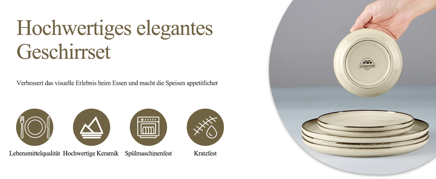 Набір посуду Joyfair на 6 осіб, 18 предметів, кераміка, рифлений хакі. Тарілки обідні, десертні, миски для сніданку. Підходить для мікрохвильовки та посудомийної машини